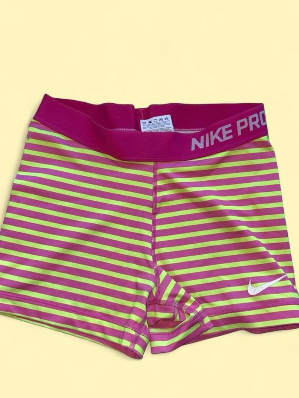 Nike Pro Women's Pink and Lime Striped Training Shorts